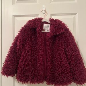 Janie & Jack Kids Burgundy Faux Fur/Fluffy Shag Jacket